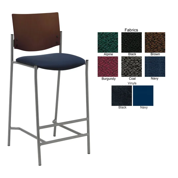 KFI Evolve Barstool with Silver Frame and A Chocolate Wood Back - Navy Fabric