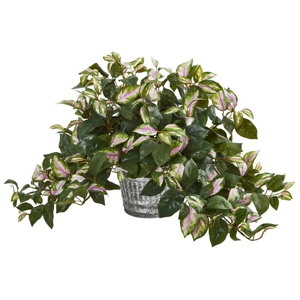 Nearly Natural Hoya Artificial Plant in Vintage Hanging Metal Planter