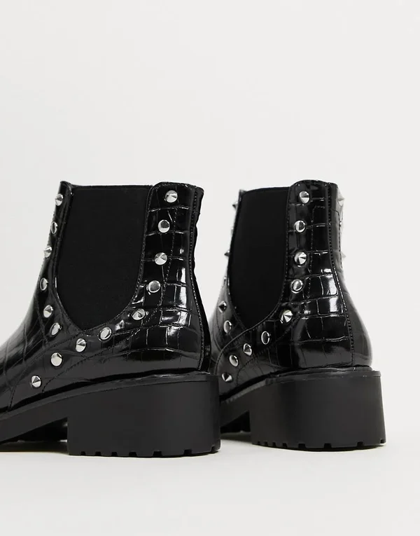 London Rebel Wide Fit Studded Chunky Chelsea Boots in Black - ASOS Outlet