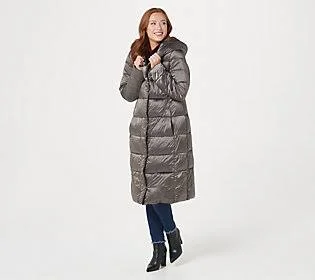 Centigrade Puffer Coat with Oversized Collar - Size Large, Metal