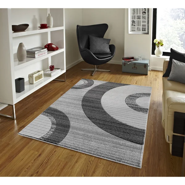 MDA Home Glamour Gray/Black Geometric Polypropylene Area Rug - 8&7x22 x 11&11x22