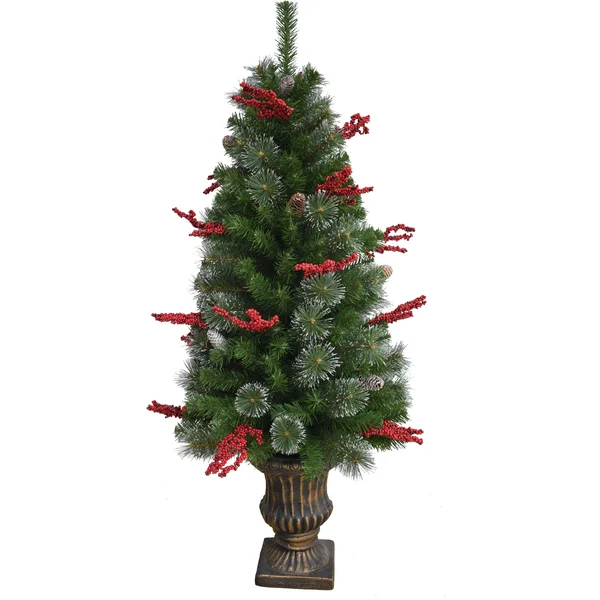 Fraser Hill Farm Tartan Christmas 5-Piece Decorating Kit: Frosted Wreath, Lightly Frosted Tree, Pre-Lit Lantern, Sleigh, and Gif