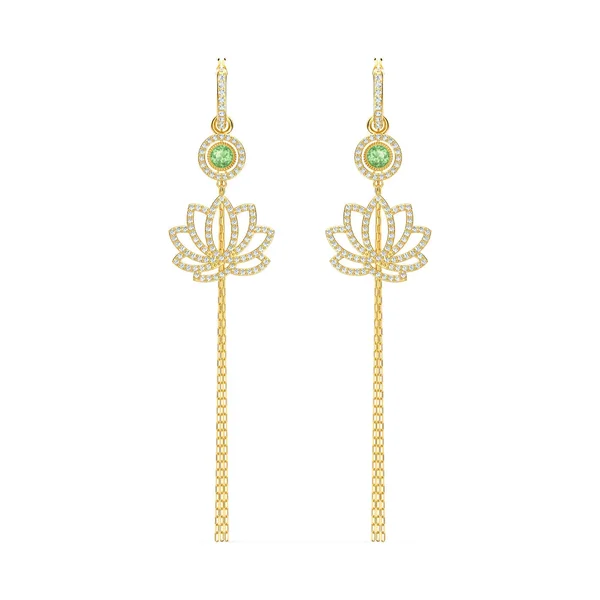 Swarovski Symbolic Lotus Pierced Earrings, Green, Gold-Tone Plated