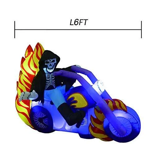 GOOSH Outdoor Halloween Decorations Blow Up Yard Outdoor Decorations Grim Reaper on Motorcycle 6ft Long Halloween Inflatables Cl