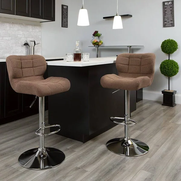 Flash Furniture Contemporary Tufted Adjustable Height Barstool with Chrome Base - Brown Fabric