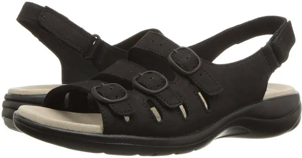 Clarks Saylie Quartz Sandals Black Nubuck 6 M