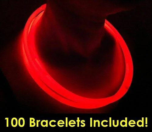 Glow Sticks Bulk Wholesale Necklaces, 100 22x22 Glow Stick Necklaces Red +100 Free Glow Bracelets