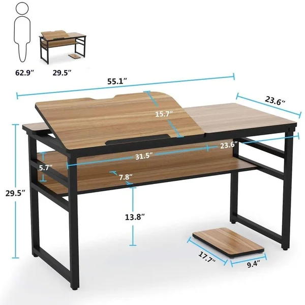 Tribesigns 55 Inches Drafting/Drawing/Painting Desk with Adjustable Tiltable Tabletop - Computer Desk - Black