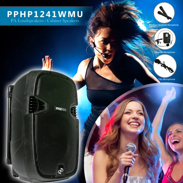 Pyle PPHP1241WMU Portable Bluetooth Loudspeaker - Active PA Speaker System Kit