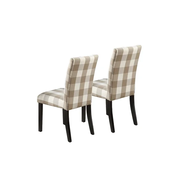 Beige Grid Patterned Fabric Upholstered Side Chairs - Set of 2