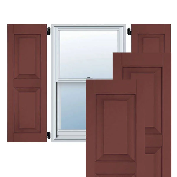 Ekena Millwork 12 in. x 75 in. Exterior Real Wood Western Red Cedar Raised Panel Shutters Pair Cottage Red