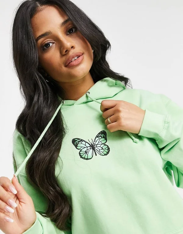 HNR LDN Blue Butterfly Hoodie Sweatshirt in Mint-Green - ASOS Outlet