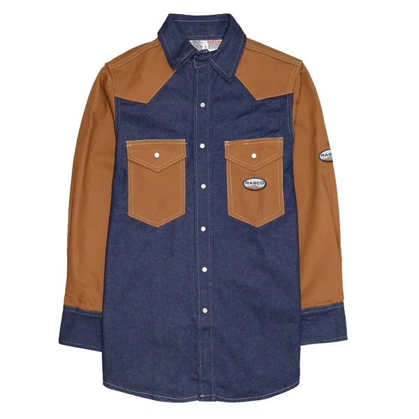 Rasco FR Two Tone Work Shirt 4XLT - Denim-Brown Duck