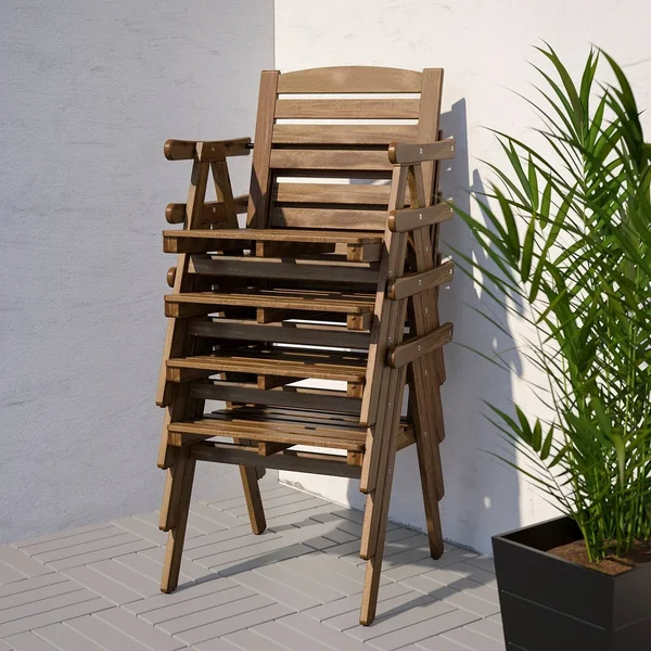 IKEA - FALHOLMEN Table and 4 Armchairs, Outdoor, FALHOLMEN Light Brown stained/j鋜p鰊/duvholmen Anthracite