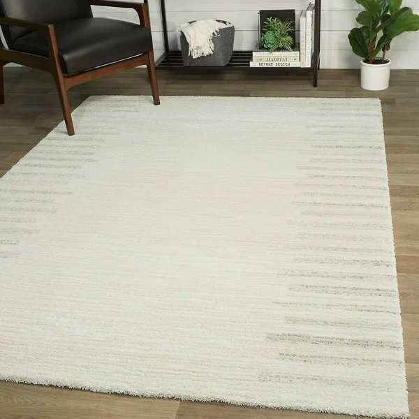 BALTA Callan White 5 ft. x 7 ft. Stripe Shag Area Rug