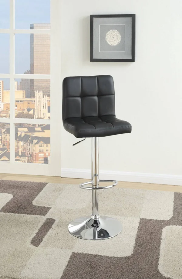 Armless Chair Style Bar Stool with GAS Lift Black and Silver Set of 2