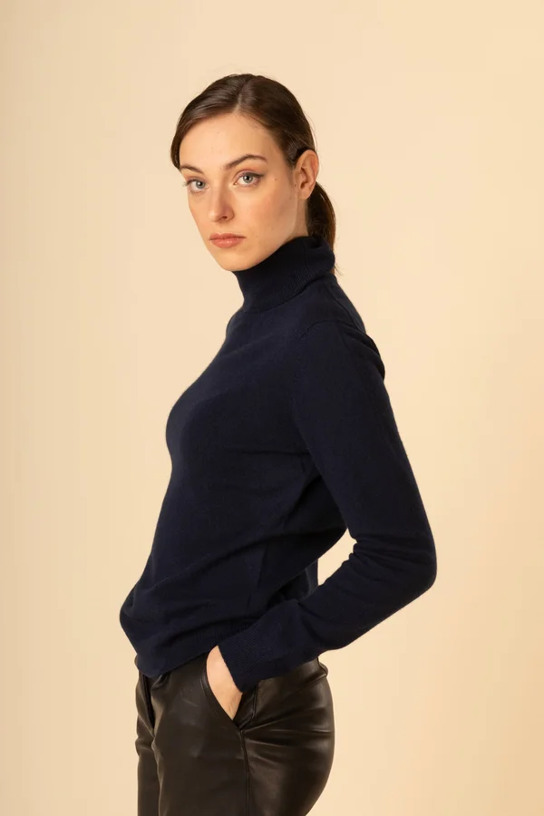 Women's Cashmere Classic Turtleneck Blue - Gobi Cashmere, XL, Navy, WK05-1479
