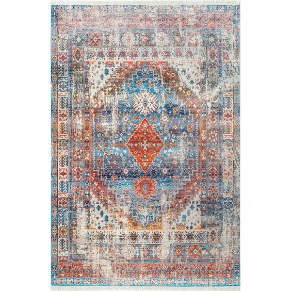 nuLOOM Vintage Faded Olden Tribal Medallion Blue Rug - 4& x 6& Blue
