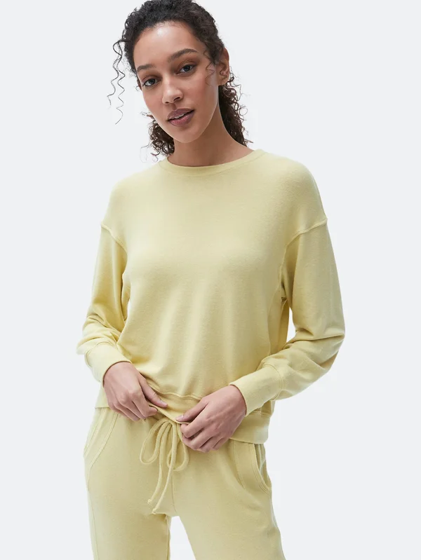 Michael Stars Women's Gigi Crew Neck Top Pullover in Yellow - Size Large