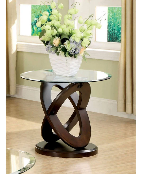 Furniture of America Darbunic Glass Top End Table - Dark Brown