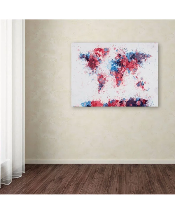 Trademark Art 'Paint Splashes World Map' Canvas Art by Michael Tompsett - 16x24