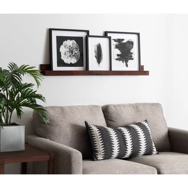 Kate and Laurel Levie Modern Floating Wall Shelf Picture Frame Holder Ledge - Dark Walnut Brown