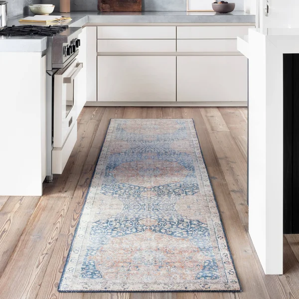 Alexander Home Isabelle Traditional Vintage Border Printed Area Rug, Size: 2&6 x 7&6, Blue