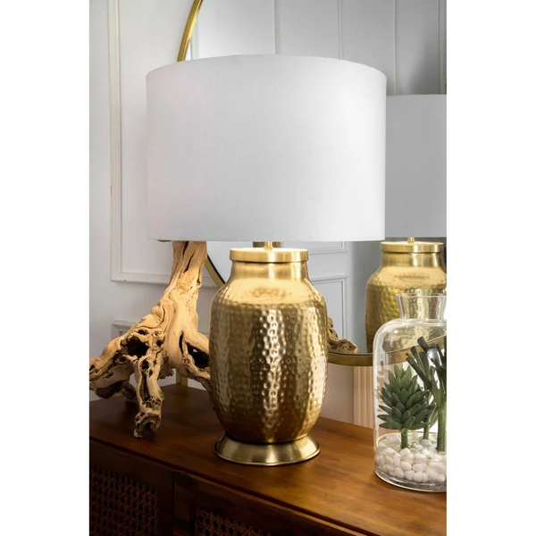 nuLOOM 23x22 Madison Hammered Iron Cotton Shade Brass Table Lamp