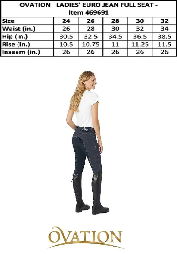 Ovation Euro Jean Front Zip Breeches - Ladies, Full Seat