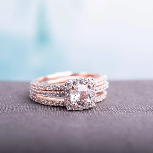 Miadora Rose Silver Created White Sapphire Halo Bridal 3-Ring Set (Size: 7) - Women's