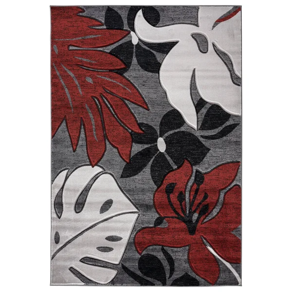 Glamour Floral Collection Polypropylene Area Rug - 8& Round - Grey/Multi