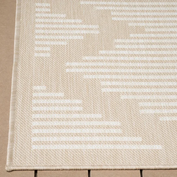 Beverly Rug Waikiki Collection Indoor/Outdoor Stripes Area Rug, Beige, White - WKK20101 - 5'3 x7'0