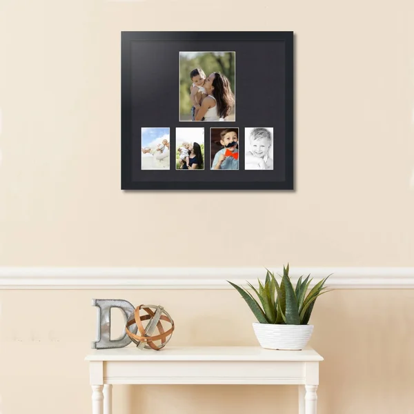 Collage Picture Frame, Satin Black Frame with 5 openings for 8x10 Photos with Black Mat. D3926U1072, ArtToFrames