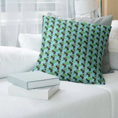 Skyscrapers Pattern Throw Pillow Brayden Studio Color: Small Green/Teal, Size: 14x22 x 14