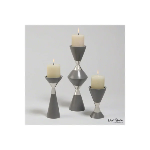Global Views Hourglass Pillar Candle Holder Cream/Gold Set of 3