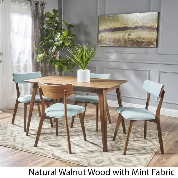 Megann Mid-Century 5-Piece Wood Rectangle Dining Set by Christopher Knight Home (Natural Oak + Green Tea)