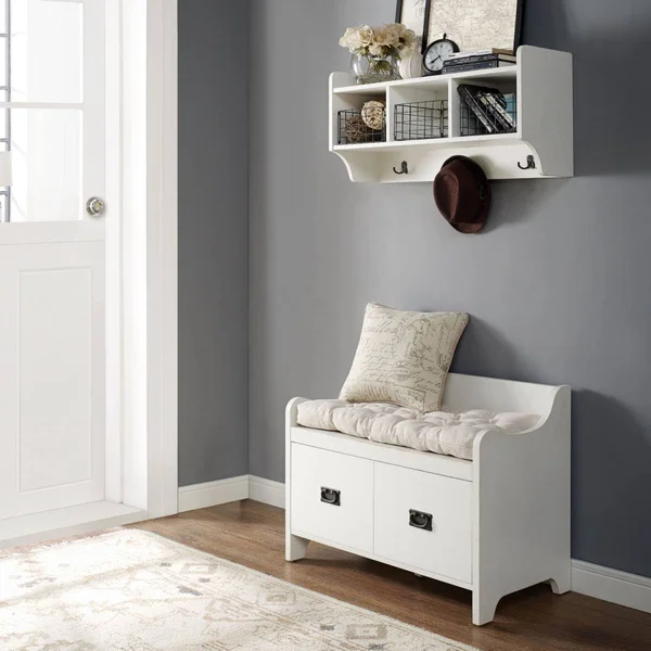 2 Piece Fremont Entryway Kit - Bench, Shelf, Distressed White