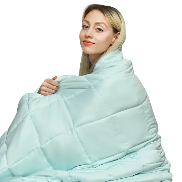 Gymax 7-20 lbs Cooling Weighted Blanket Luxury Cooler Version Cotton & Glass Beads Light Green/Blue/Pink - Size: 60 x 80 15 l