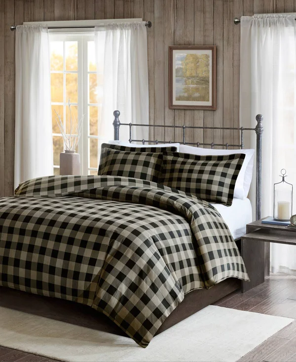Woolrich - Flannel Check Print Cotton Duvet Cover Set - Black/Red - King/Cal King