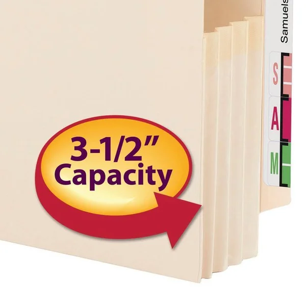 Smead End Tab File Pocket - Reinforced Straight-Cut Tab, 3-1/2x22 Expansion, Manila GUSSET, Letter size, Manila, 25 per Box (7512