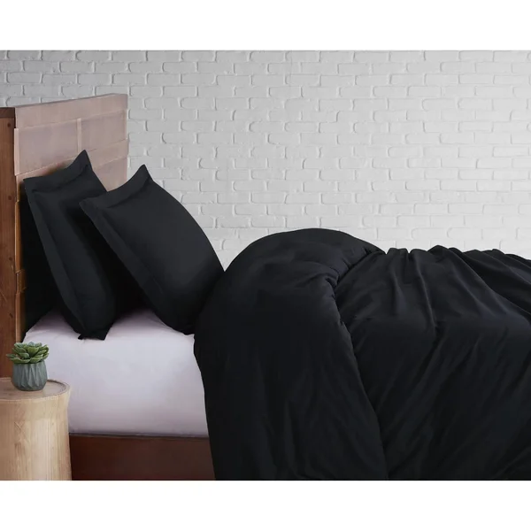 Brooklyn Loom Classic Cotton Duvet Cover Set Black Twin