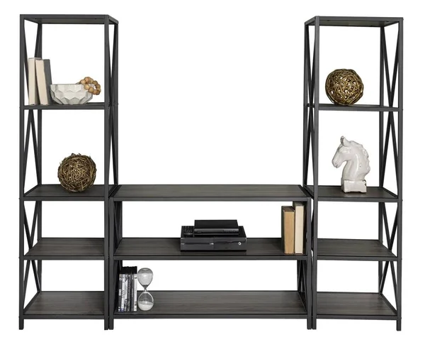Walker Edison 3-Piece Storage Wall w/ 40x22 X-Console - Slate Grey/Black Metal