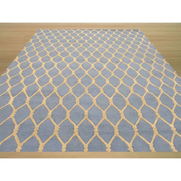 EORC VC1001BL Hand Tufted Wool Chain-Link Rug, 7&9 x 9&9, Blue