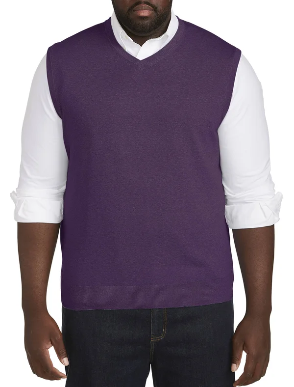 Big & Tall Harbor Bay V-Neck Sweater Vest - Purple - Size 2XT - Men's