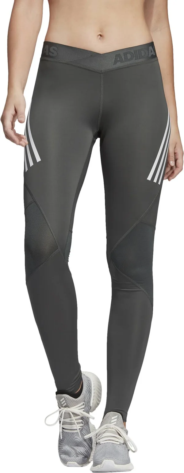 Adidas Alphaskin Sport 3 Stripe Womens Long Training Tights - Grey