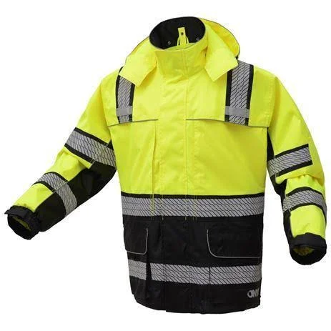 Onyx Class 3 Rip Stop Hi Vis Rain Coat with Teflon Coating Black, 4X-Large/5X-Large