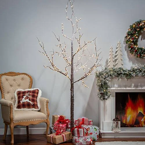 Gerson 82.67-Inch Tall, Brown Wrapped, Snowy Tree with LED Lighting