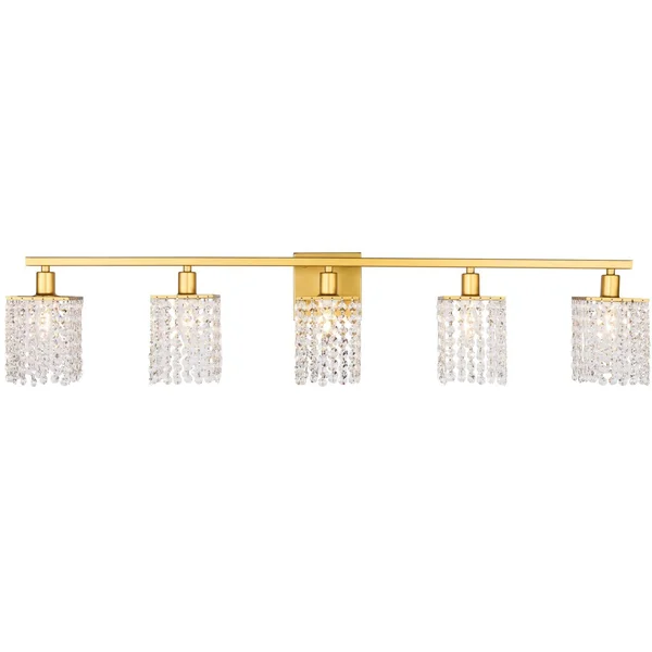 Elegant LD7014BR Phineas 5 Light Brass and Clear Crystals Wall Sconce