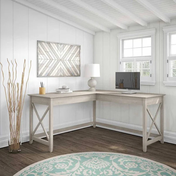 Bush Furniture Key West 60W L Shaped Desk - Reclaimed Pine