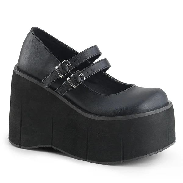 Demonia - Kera-08 Women's Double Strap Goth Platform Shoes White Vegan Leather, 10